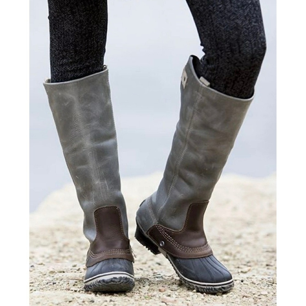 Sorel‎ Grey Slimboot Tall Leather Duck Boots NL2007-051 Women's Size 6
